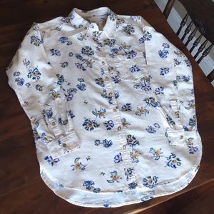 Pilcro Oxford Tunic Buttondown Anthropologie Floral Print Oversized Shirt Top XS